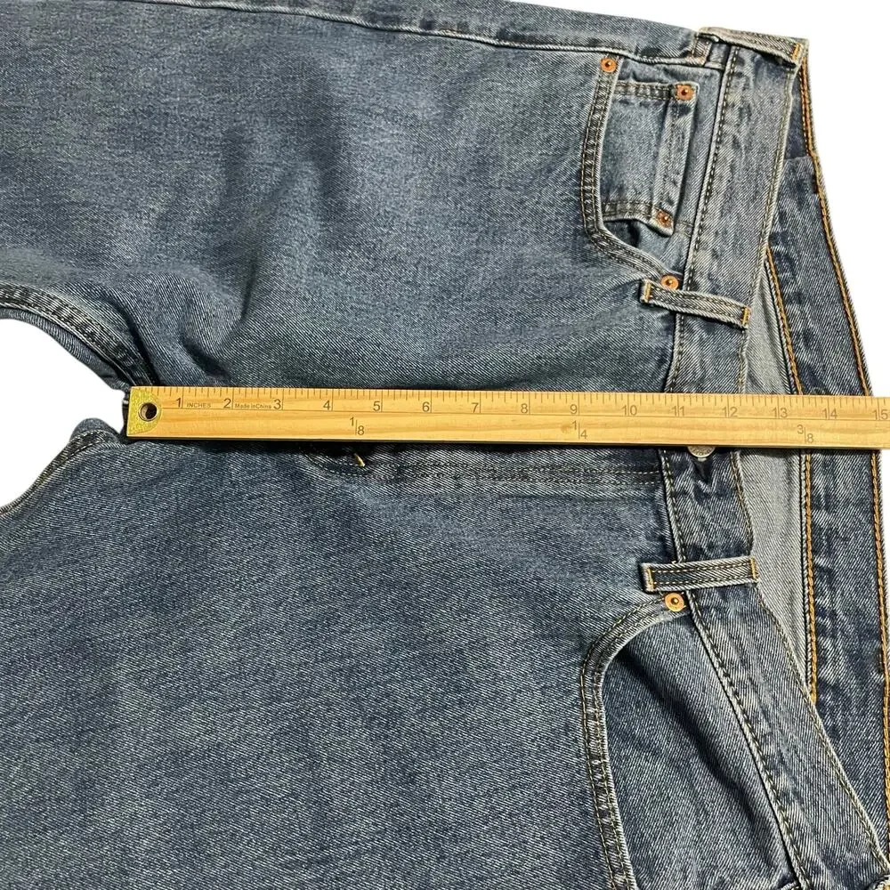 Levis 505 Mens Jeans Size 38 Blue Regular Fit Straight Zip Fly Denim Inseam 28